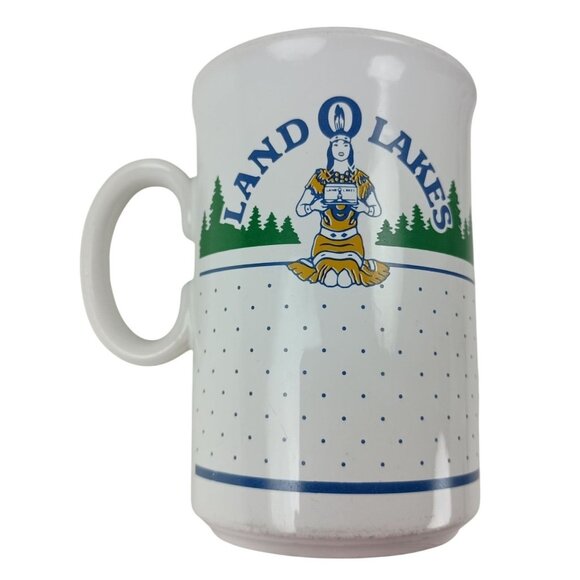 4 Vintage LAND O' LAKES Mugs Indian Maiden Discontinued Logo Made in England - Picture 1 of 7